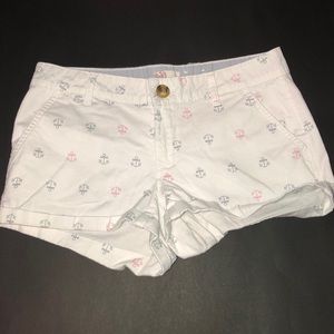 Size 7 white coral and navy blue jean shorts